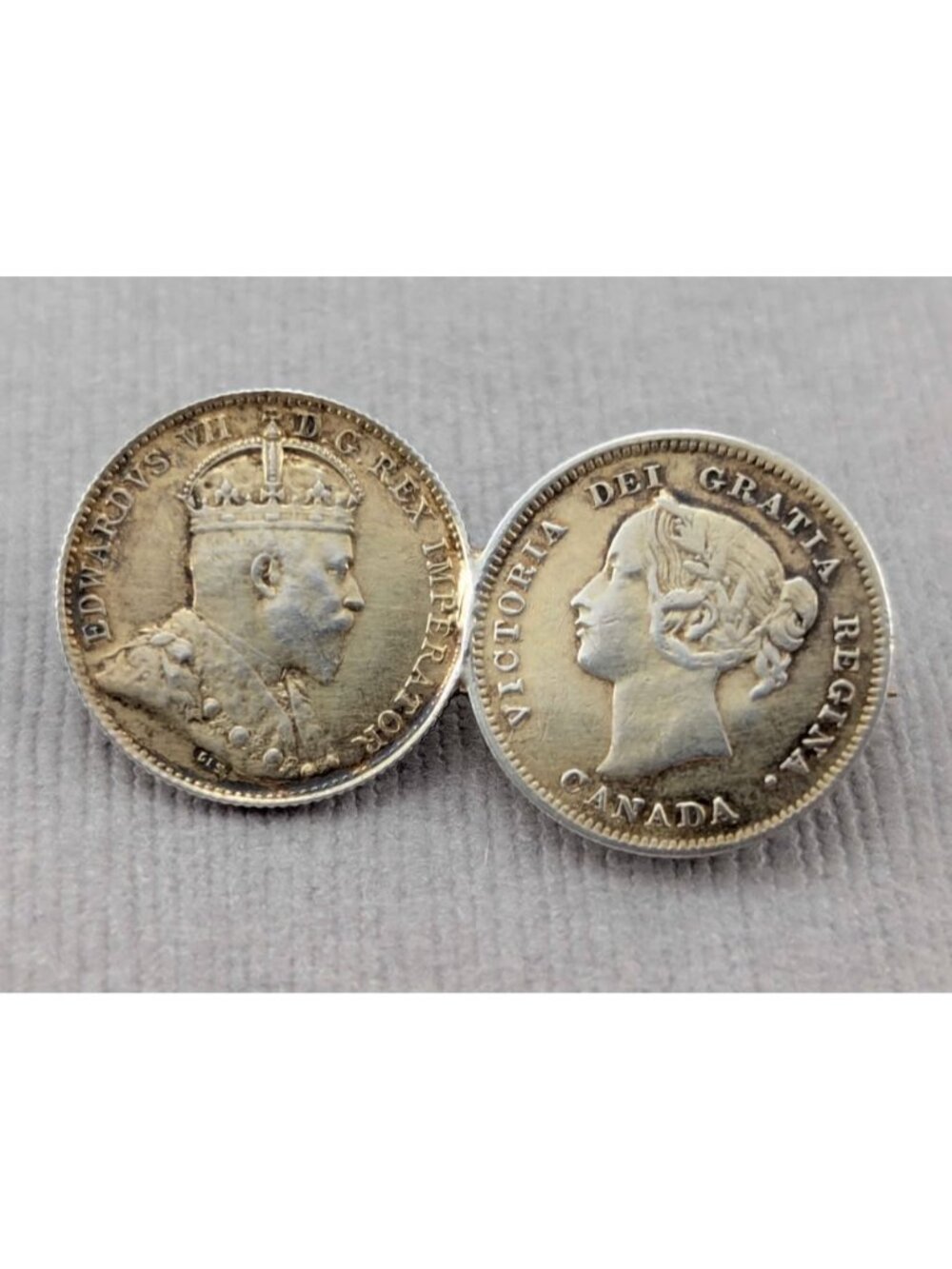 Antique Canadian Silver Coin Brooch - Queen Victoria & Edward VII